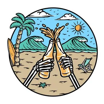 Cheers on the beach illustration Illustrazione stock