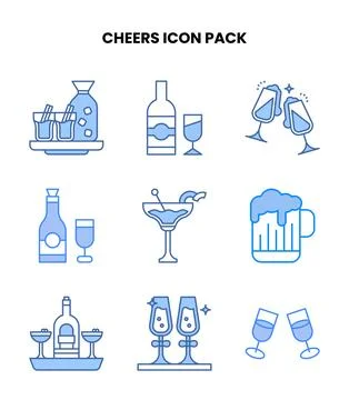 Cheers Blue Vector Icons Pack Stock Illustration