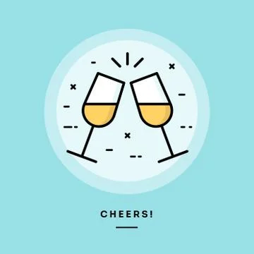 Cheers, flat design thin line banner, vector illustration Stock Illustration