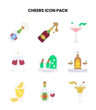 Cheers Flat Set Icons Pack Stock Illustration