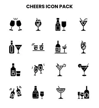 Cheers Glyph Bundle Icons Pack Stock Illustration