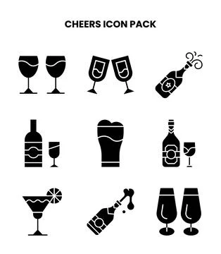 Cheers Glyph Bundle Icons Pack Stock Illustration