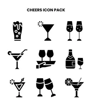 Cheers Glyph Icons Pack Stock Illustration