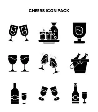 Cheers Glyph Vector Icons Pack Stock Illustration