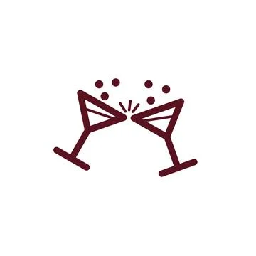 Cheers line icon with two clinking glasses Christmas and celebrations Illustrazione stock