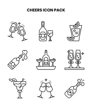 Cheers Line Set Icons Pack Stock Illustration