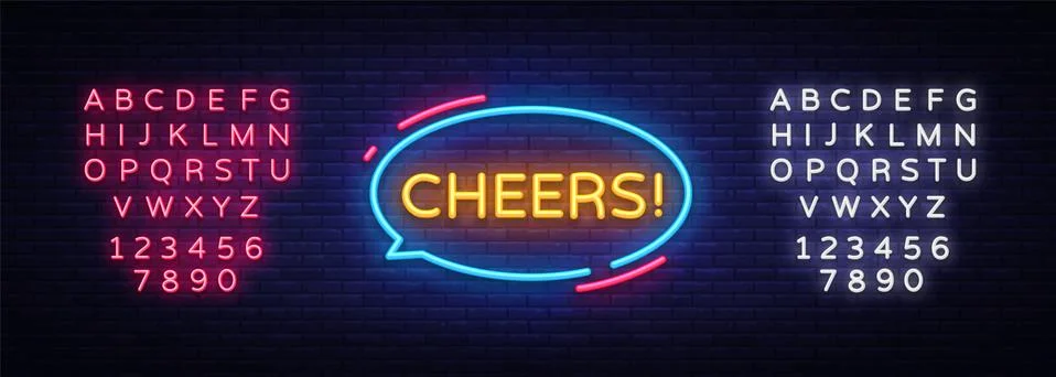 Cheers Neon Text Vector. Cheers neon sign, design template, modern trend design Illustrazione stock