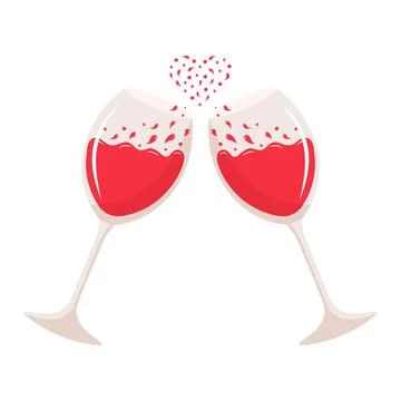 Cheers with two glasses of red wine. Heart-shaped splash of wine. Stock Illustration