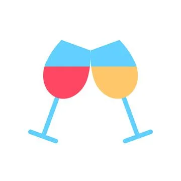 Cheers two wine glasses flat line icon. Stock Illustration