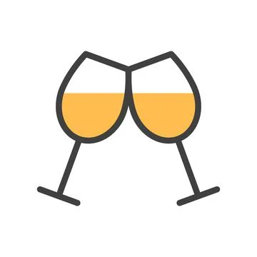 Cheers two wine glasses flat line icon Stock Illustration