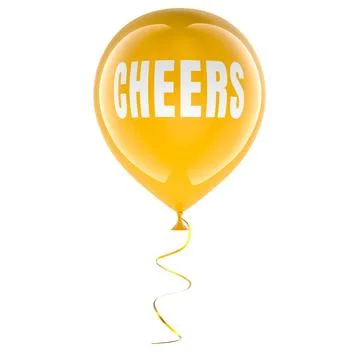 Cheers, yellow balloon with text. 3D rendering Stock Illustration