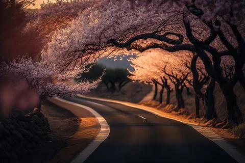 Cheery blossoms road of spring Stock Illustration