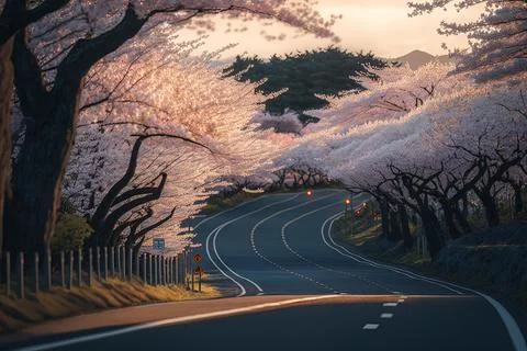 Cheery blossoms road of spring Stock Illustration