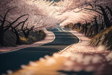 Cheery blossoms road of spring Stock Illustration