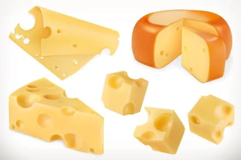 Cheese. 3d vector icon set Stock Illustration