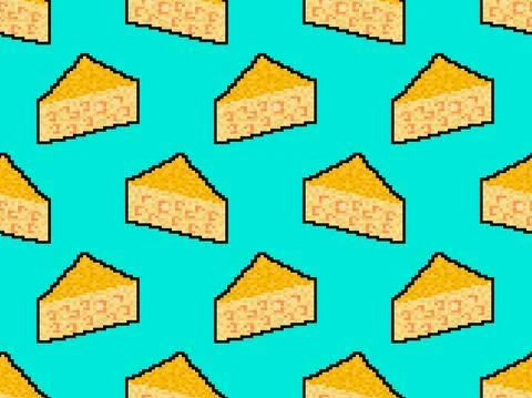 Cheese 8 bit pixel art seamless pattern. Pixel cheese with holes in 8 bit Stock Illustration