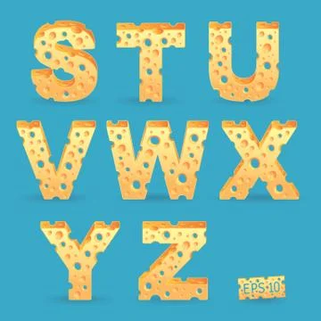 Cheese alphabet set. Vector illustration. More typeface style in my portfolio Stock Illustration