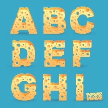 Cheese alphabet set. Vector illustration. More typeface style in my portfolio Stock Illustration