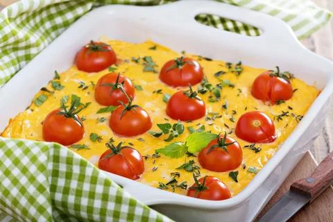 Cheese and bread breakfast bake Stock Photos