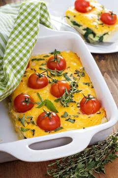 Cheese and bread breakfast bake Stock Photos