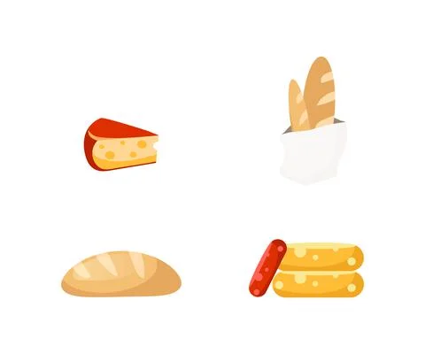 Cheese and bread flat color vector objects set Stock Illustration