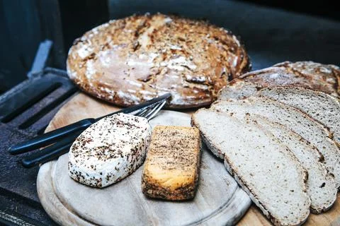 Cheese and bread Stock Photos