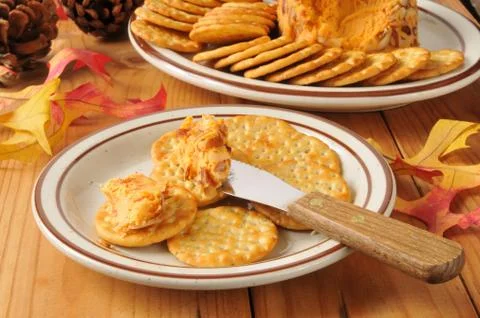 Cheese and crackers Stock Photos
