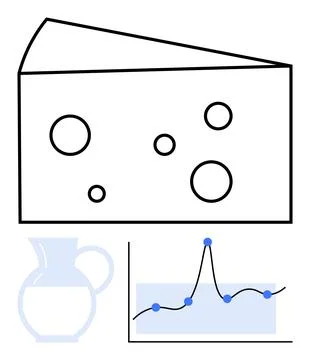 Cheese and Data Visualization with Graph and Milk Jug in Minimalist Style Stock Illustration