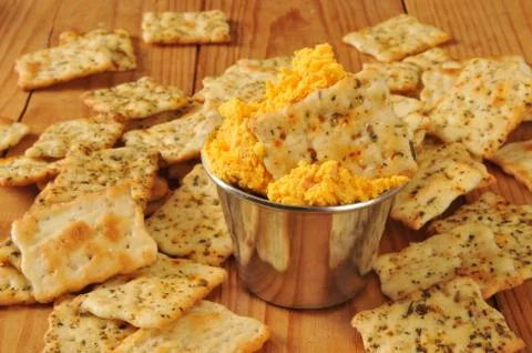 Cheese and flatbread crackers Stock Photos