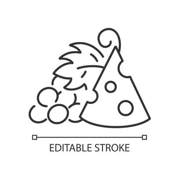 Cheese and grapes linear icon Ilustração Stock