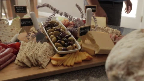 Cheese and meat platter Stock Footage 143892889