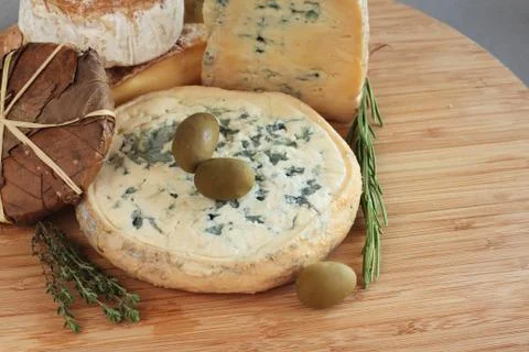 Cheese and Olives composition Stock Photos