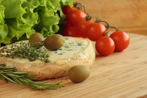 Cheese and Olives composition Stock Photos