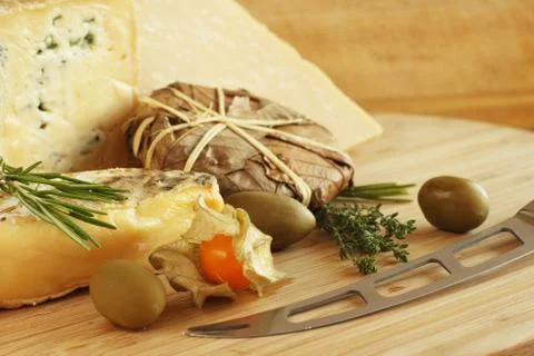 Cheese and Olives composition Stock Photos