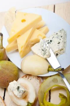 Cheese and pears Stock Photos