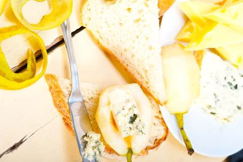 Cheese and pears Stock Photos