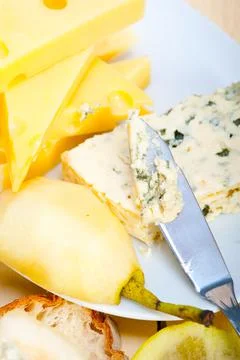 Cheese and pears Stock Photos