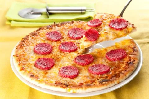 Cheese and pepperoni pizza Stock Photos