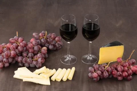 Cheese  and red wine Stock Photos