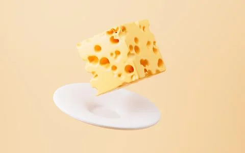 Cheese and small plate on the white background, 3d rendering. 库存插图