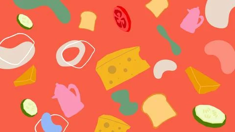 Cheese and toast breakfast elements background Stock Illustration