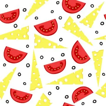 Cheese and tomatoes seamless background Stock Illustration