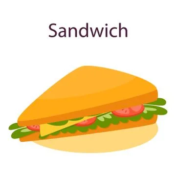 Cheese and vegetable sandwich. Fast snack with tomato and salad. Ilustração Stock
