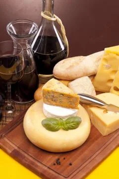 Cheese and wine composition Stock Photos