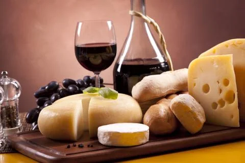 Cheese and wine composition Stock Photos