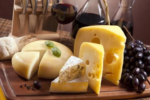 Cheese and wine composition Stock Photos