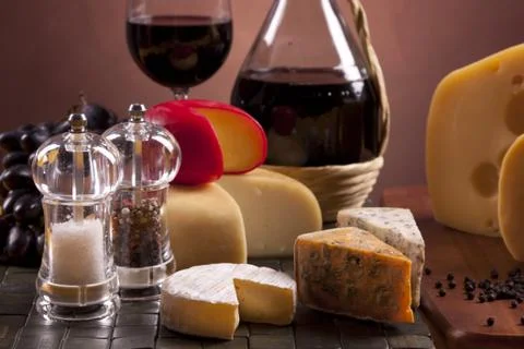 Cheese and wine composition Stock Photos