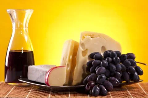 Cheese and wine composition Stock Photos