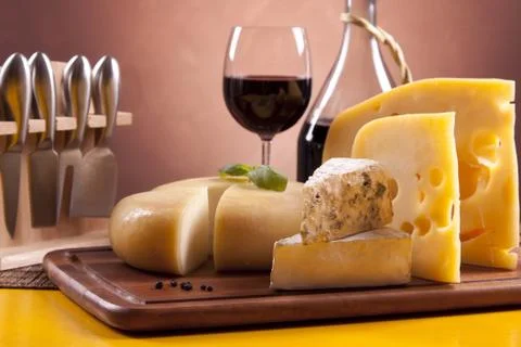 Cheese and wine composition Stock Photos