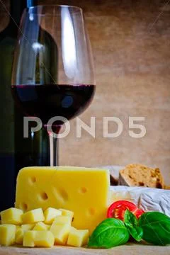 Cheese appetizer and wine Stock Photos